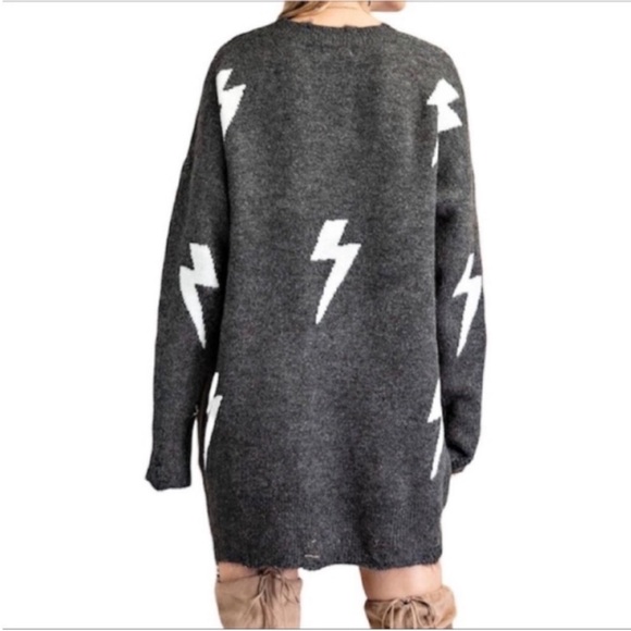 EASEL Lightning Bolt Distressed Sweater Mini Dress 1X - Picture 3 of 9